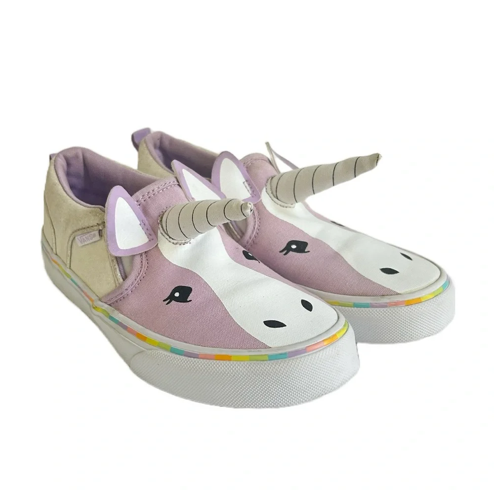 Vans Slip-On Asher Unicorn Shoes Glitter Horn  Purple‎ Girls Missy Size 3